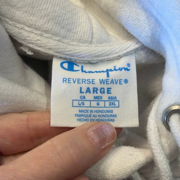 Champion Reverse Weave White Size Large Hoodie with Textured Logo - Picture 4 of 7